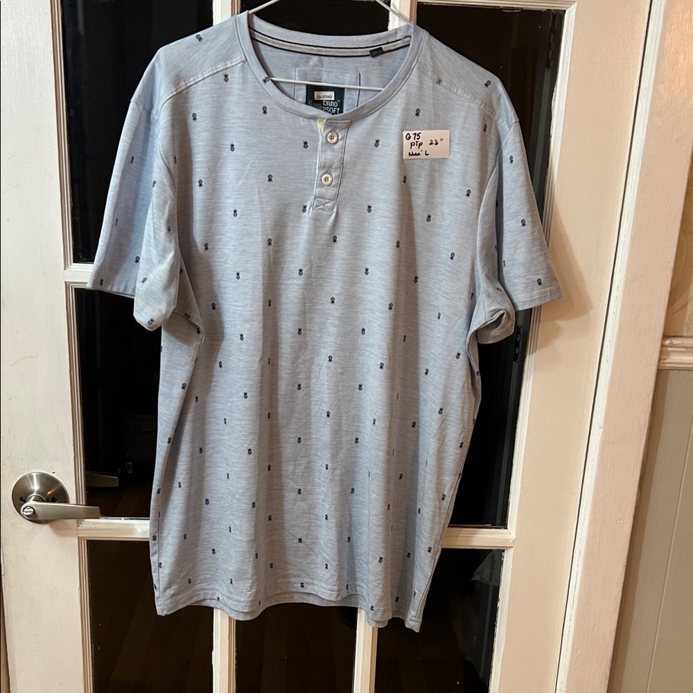 G75.    Men's Light Blue Henley Shirt